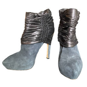 LAMB Women's Suede Ruched Leather Heel Boots Pointed Toe Size 6.5US Blue/Black